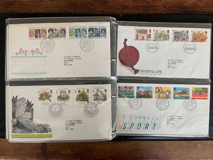 Collection of  81 UK First Day Cover stamps 1980 to 1986 in album plus 10 extra pages