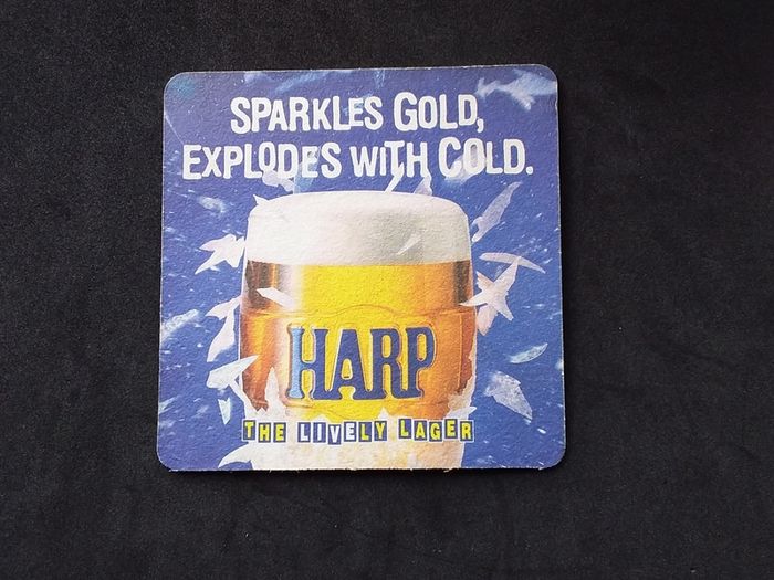 Harp Lager - Sparkles Gold Explodes with Cold - Vintage 1980s Beer Mat
