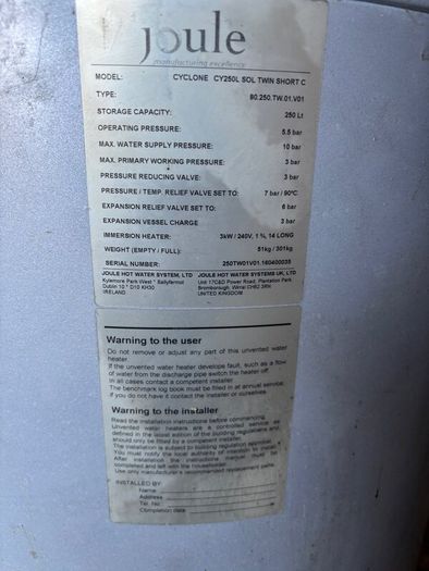 Joule twin source hot water cylinder