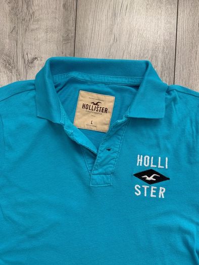 Hollister Mens Turquoise Blue Diamond Logo Polo Shirt (Size L)