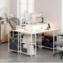 120x50cm Gaming Desk with LED Lights & Power Outlets,White Storage Shelves, Dual Monitor Stand, Home Office & Study, Work from Home, Bedroom, Small Spaces, Dorm, Space-Saving, Students Image 2