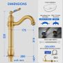 Antique Brass Vintage Retro Tall Tap for Bathroom Basin, High Rise Bathroom Sink Mixer Tap with 360 Swivel Spout, Brass Construction Basin Mixer Tap, Cloakroom Classic Countertop Image 2