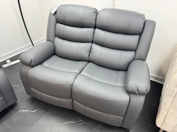 Roma Dark Grey Leather Recliner Sofa Set + Footstool