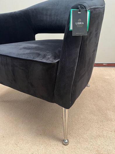 Black Velvet Barrel Accent Chair with Polished Metal Legs