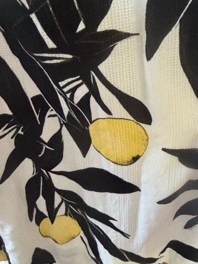 Next Ecru/Yellow Lemon Print Linen Blend V-Neck Summer Mini Dress