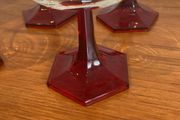 Luminarc Vintage Mid Century Hexagonal Red Stemmed Glasses ( 4 ) plus Free Water Jug