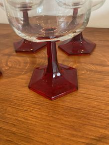 Luminarc Vintage Mid Century Hexagonal Red Stemmed Glasses ( 4 ) plus Free Water Jug