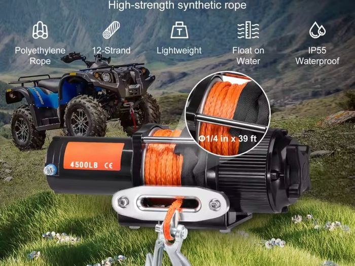 4500lbs ATV/UTV Electric Winch 12V DC with 39 ft Synthetic Rope Wireless & Wired RemoteControl IP55 Waterproof for Jeep
