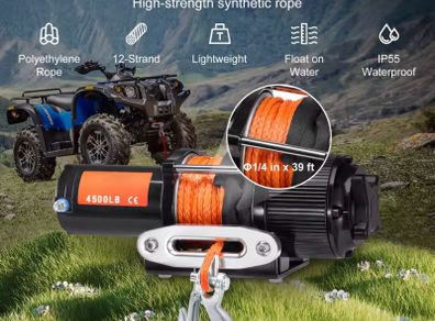 Electric Winch 4500lbs suit small jeep or quad , recovery trailer etc