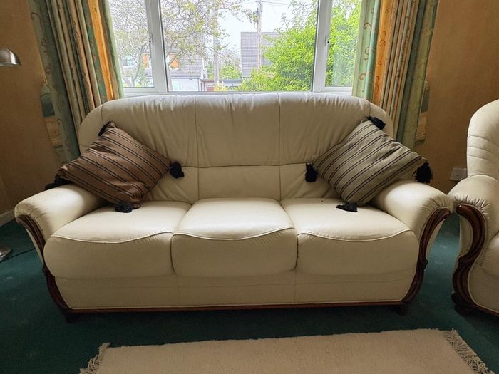 White Leather 3 Seater + 2 Single Seaters