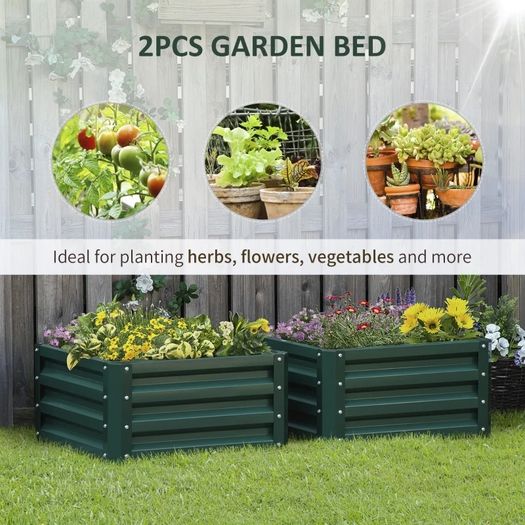 Set of Two 60 x 60cm Steel Planter Boxes - Green