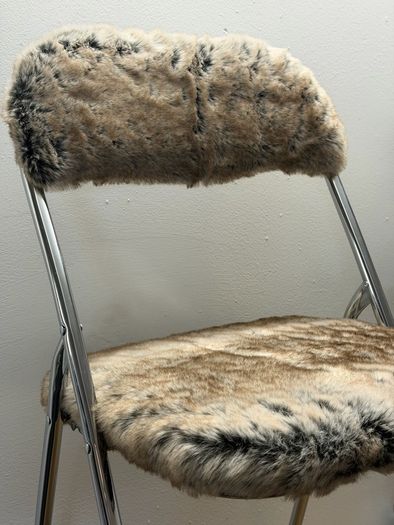 Postmodern / Space Age Faux Fur Folding Chrome Chairs