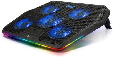 RGB Gaming Cooling Pad Quiet Laptop and Notebook Cooling Pad With 5 Fans, Touch Button and Blue LED Laptop Cooler fits 12"-19"