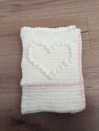 Hand made crochet Pink & White baby blanket