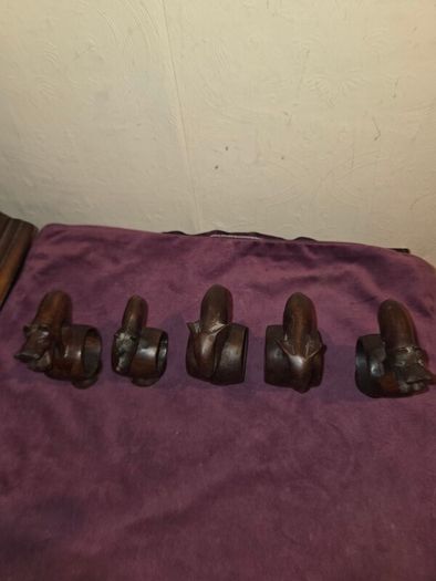 Set of 5 hand carved African Animal Napkin Holders