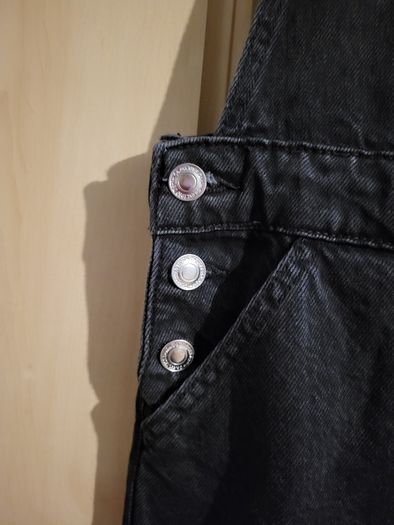 PRIMARK Black denim dungaree dress 42 14 NEW