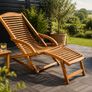 Sun Lounger Foldable Weatherproof Wooden Footrest Cushion 160kg Load Capacity Image 3