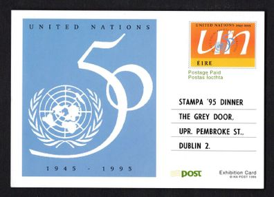 1995 Ireland Stampa Awards Banquet on United Nations Exhibition Card with Menu on the reserve. Very limited printed.