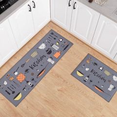 2 Pcs Non-slip Kitchen Mats and Rugs Washable Rubber Backing Doormat Runner Microfiber Rug Set (MULTIPLE DESIGNS, SEE PHOTOS)