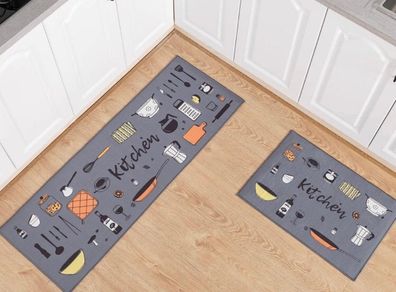 2 Pcs Non-slip Kitchen Mats and Rugs Washable Rubber Backing Doormat Runner Microfiber Rug Set (MULTIPLE DESIGNS, SEE PHOTOS)