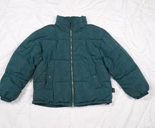 Pull & Bear Dark Forest Green Stand Collar Zip Front Short Puffer Jacket Size M