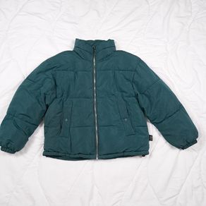 Pull & Bear Dark Forest Green Stand Collar Zip Front Short Puffer Jacket Size M
