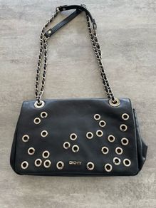 Dkny gold eyelet black leather bag
