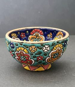 Bowl, Minakari Ceramic Footed Bowl Hand Painted Decorative