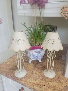 pair of shabby chic vintage metal candlesticks