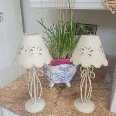 pair of shabby chic vintage metal candlesticks