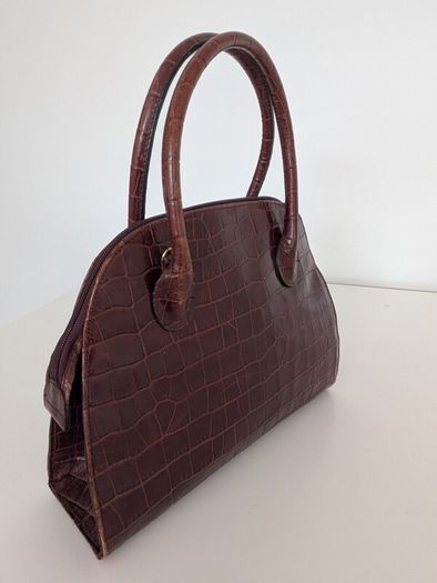 Brown Leather Bag - Crocodile effect
