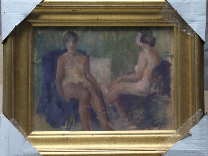 Original Oil Painting Study of Two Nude Females