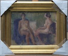 Original Oil Painting Study of Two Nude Females