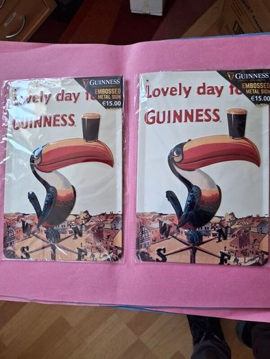 2 x Guinness Signs Embossed Metal Toucan Pub Bar Sign   Stout  Dublin Ireland