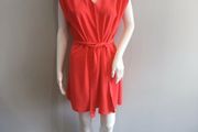Pre Owned Estee Brown Coral V-Neck Padded Shoulder Mini Dress with Tie Belt