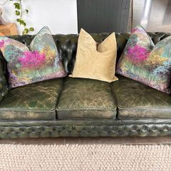 Deep Green Leather Chesterfield Sofa