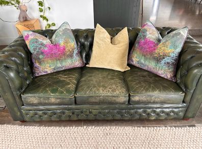Deep Green Leather Chesterfield Sofa