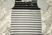 Puma Mens Golf Polo Neck Striped Tee Shirt Medium Slim Fit Grey/Black