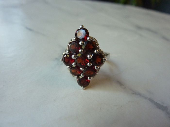 Statement Sterling Silver and Garnet Cluster Ring, Size L