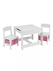 Brand new Liberty House White Table and Chairs with Pink Storage Bins