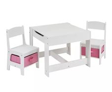 Brand new Liberty House White Table and Chairs with Pink Storage Bins