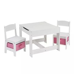 Brand new Liberty House White Table and Chairs with Pink Storage Bins