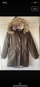 Blue zoo Khaki green parka fleece-lined coat with hood age 8-9