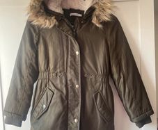 Blue zoo Khaki green parka fleece-lined coat with hood age 8-9