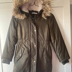 Blue zoo Khaki green parka fleece-lined coat with hood age 8-9