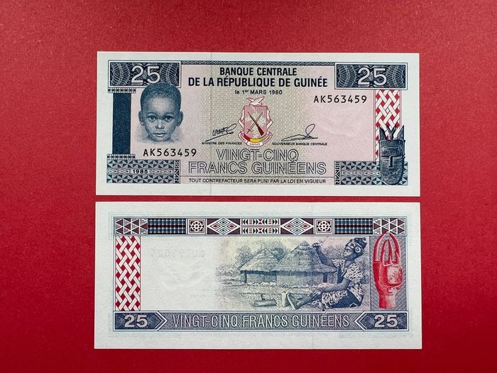 Guinea  25  Francs   1985. Pick 28a  uncirculated )
