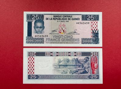Guinea  25  Francs   1985. Pick 28a  uncirculated )