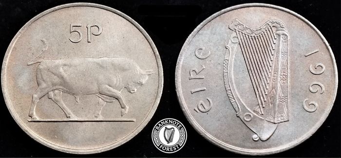 Ireland - 1969 - 5 Pence - Bull - UNC - KM.22 - [2395]