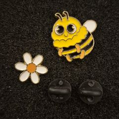 Bee and flower , pin back badge. X 2