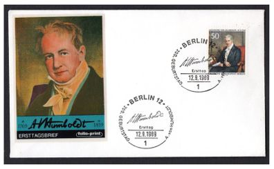 1969 Germany (Deutsche Bundespost Berlin) Alexander Von Humboldt Commemorative Stamp First Day Cover (FDC)